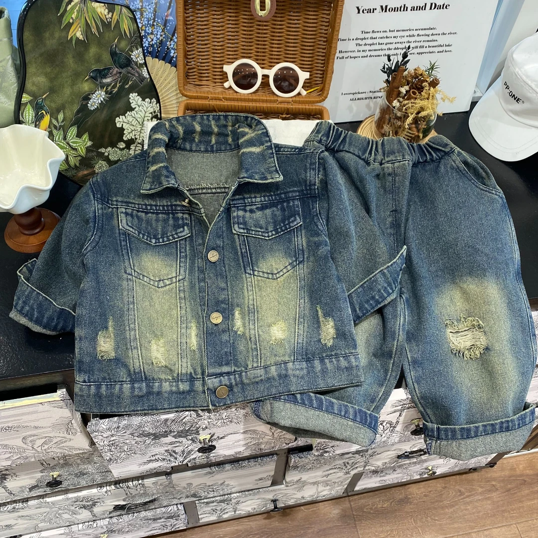 儿童牛仔套装2024新款春秋季中小童休闲春季两件套24K02