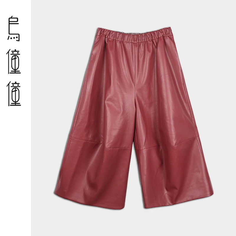 乌僮僮U243K004皮裤复古时尚肌理感大气阔腿裤休闲直筒加厚保暖