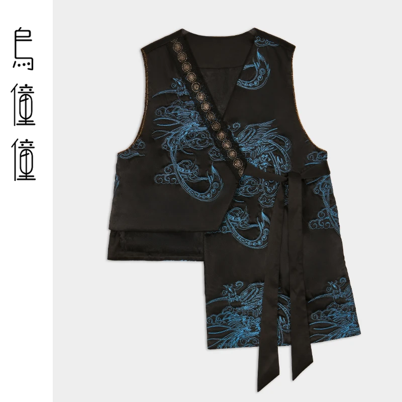 乌僮僮U244Y005棉马甲复古中式休闲马夹提花宽松时尚国风保暖冬季