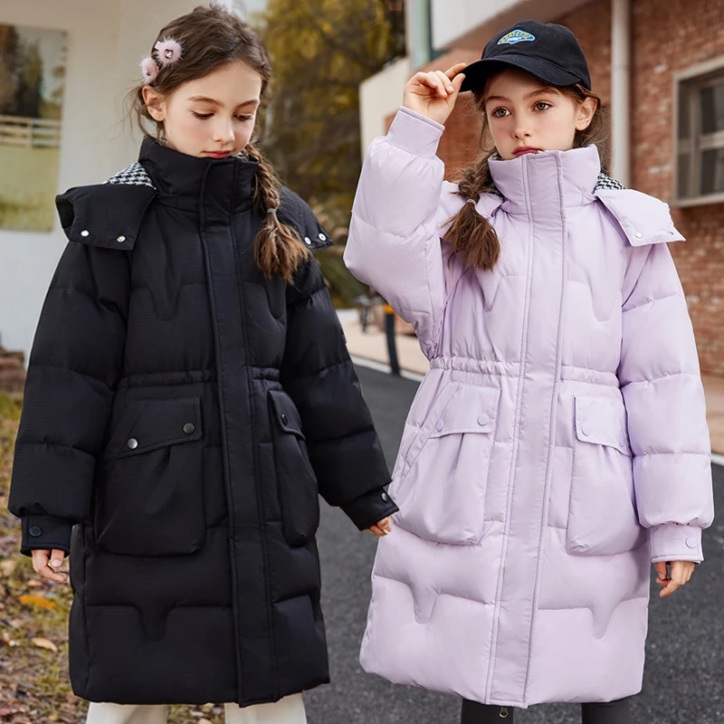 新款中长款90白鸭绒女童羽绒服加厚保暖中大童洋气冬季童装外套