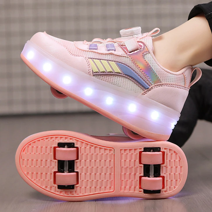 暴走鞋女童鞋子2025新款四轮大童学生溜冰鞋发光轮滑运动鞋6-12岁