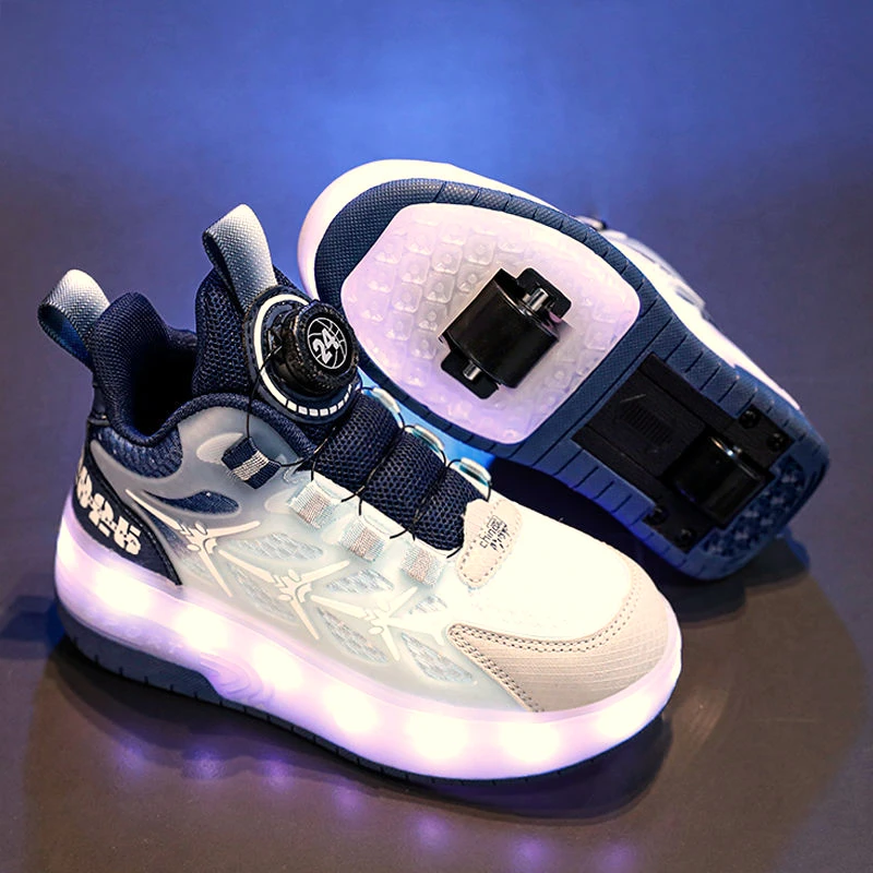 男童暴走鞋双轮儿童鞋子大童学生运动可收缩发光溜冰滑轮鞋6-12岁