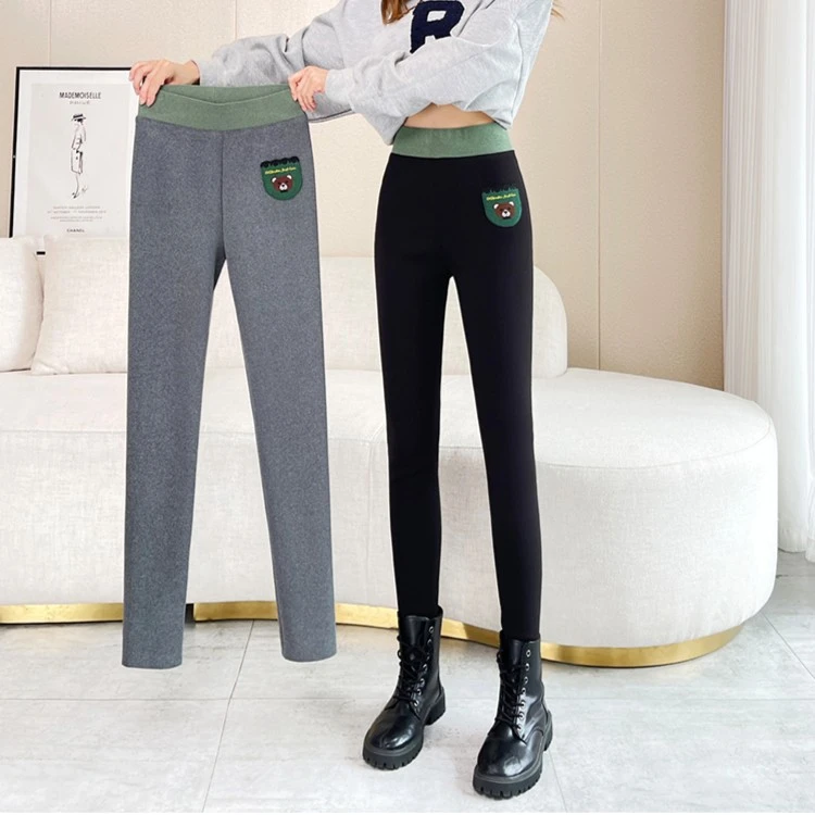 新款加绒芭比小熊裤500g打底裤芭比裤外穿高腰小黑裤秋冬保暖加厚