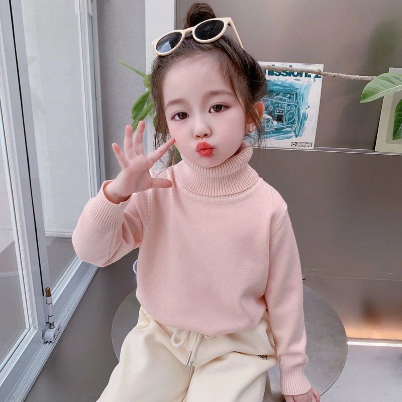女童毛衣秋冬2025新款儿童高领加厚纯色上衣女宝宝冬装针织打底衫