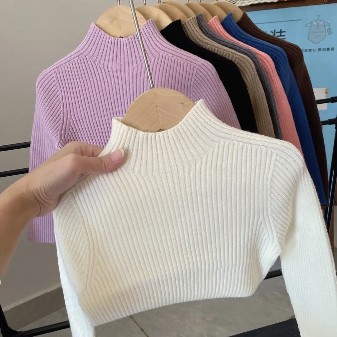 秋冬新款女童儿童打底衫宝宝纯色半高领无痕男孩女童过年衣服