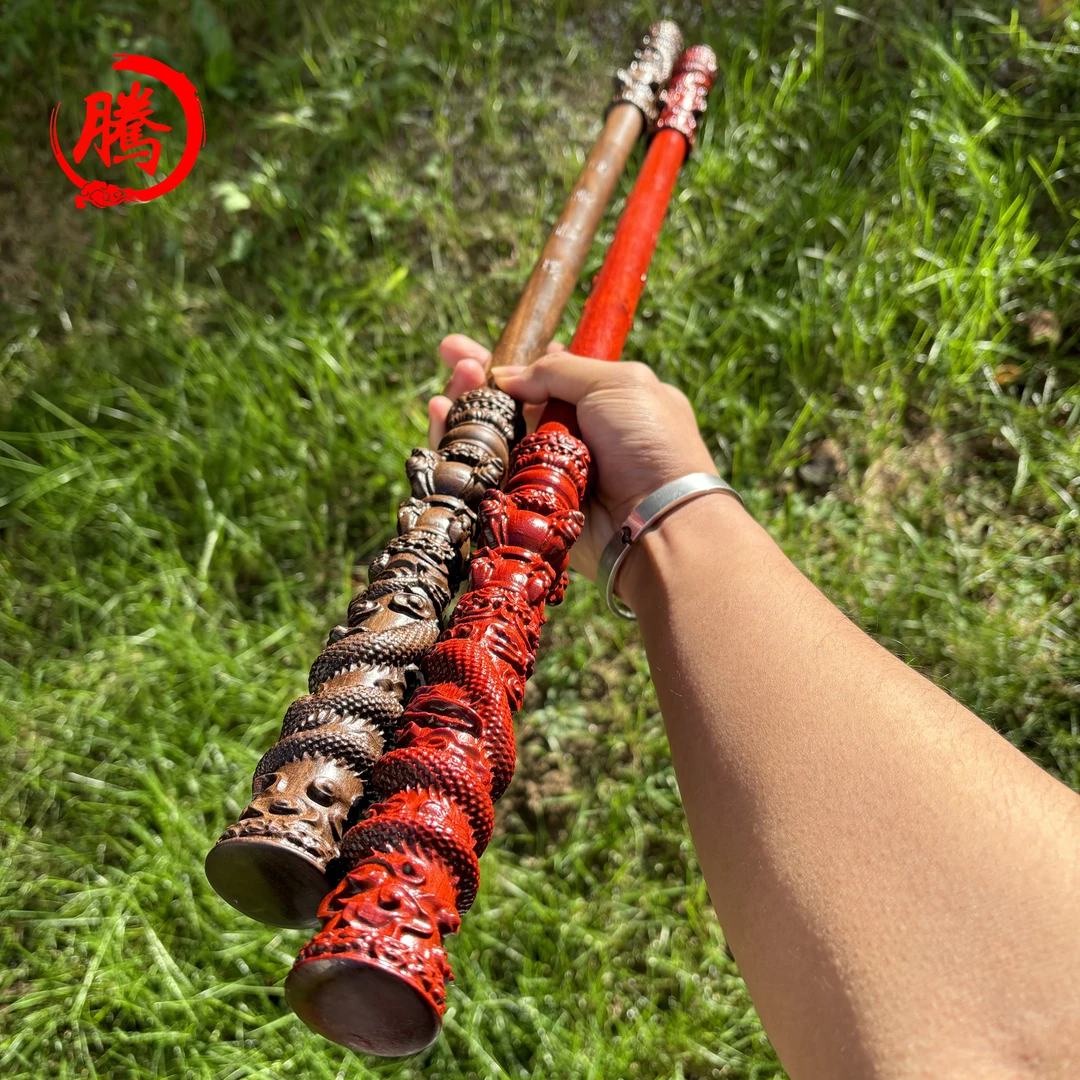 腾飞木艺-精雕黑悟空金箍棒-整木一体精雕精磨还原度高摆件把玩棍