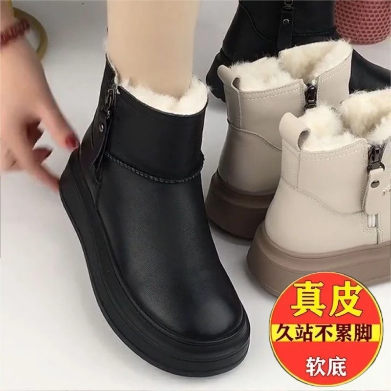 品牌断码真软皮新款东北特厚加绒秋冬雪地靴百搭防滑耐磨加厚棉靴