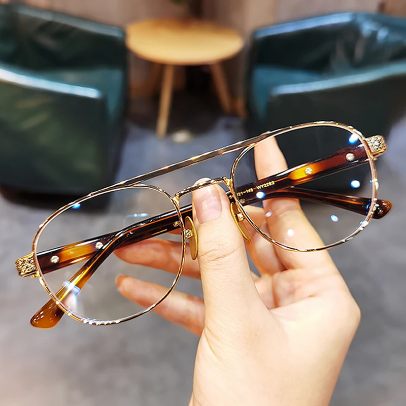 简丹萝心商务双梁眼镜框男女潮复古时尚圆方框防蓝光素颜眼镜框