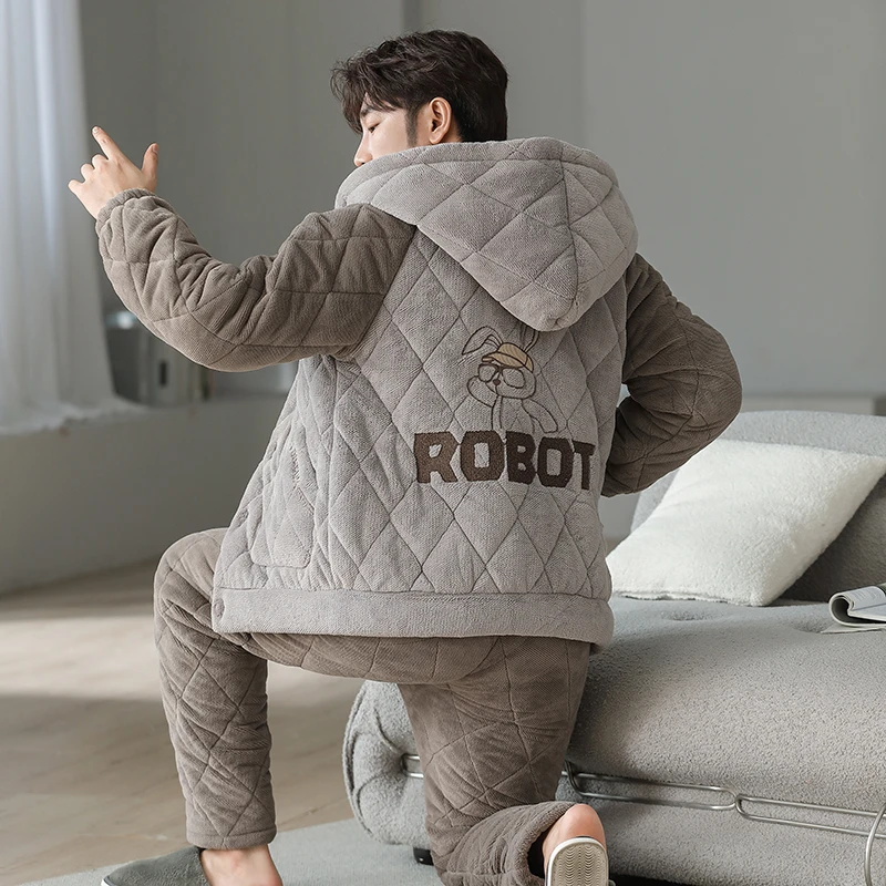 QINZIJIAO/亲姿娇爆款睡衣男士家居服冬季三层夹棉棉加厚睡衣新款