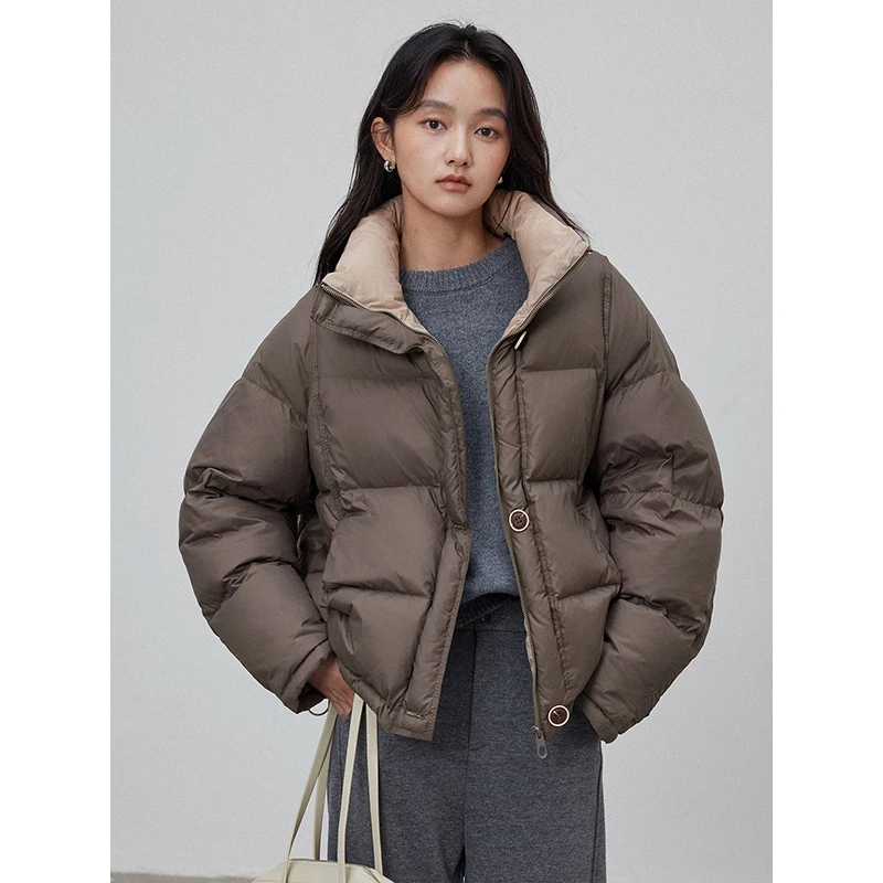 素典90白鸭绒立领羽绒服女短款高级感小个子保暖外套2689