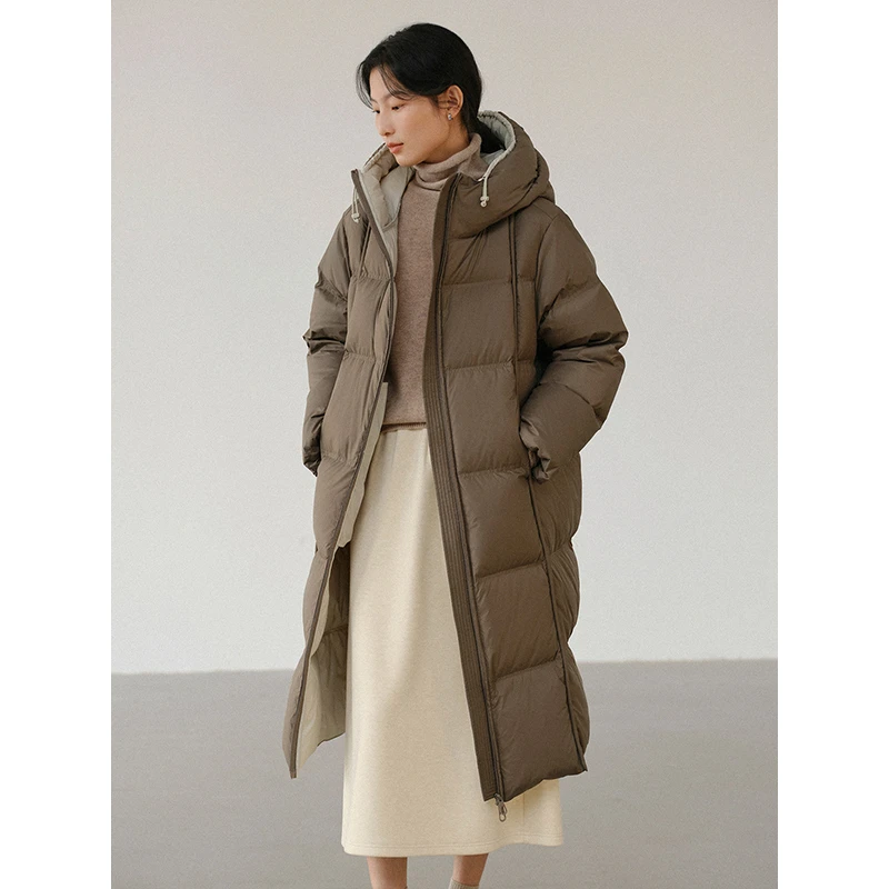 素典【北极星】连帽长款羽绒服高级感白鸭绒加厚保暖连帽外套2684