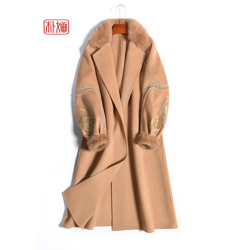 【PUHUA-朴婳】女装冬季双面呢刺绣大衣 175