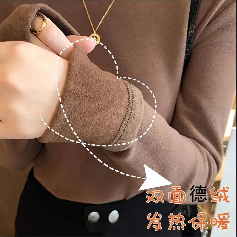 高领加绒打底衫女秋冬新款百搭时尚修身显瘦洋气长袖保暖T恤女潮