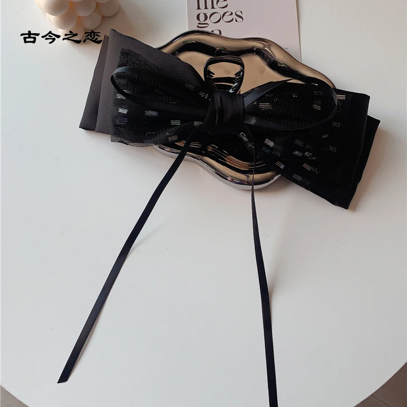 布艺网纱蝴蝶结发夹亮片多层缎面抓夹高级感马尾头饰2023年新款女