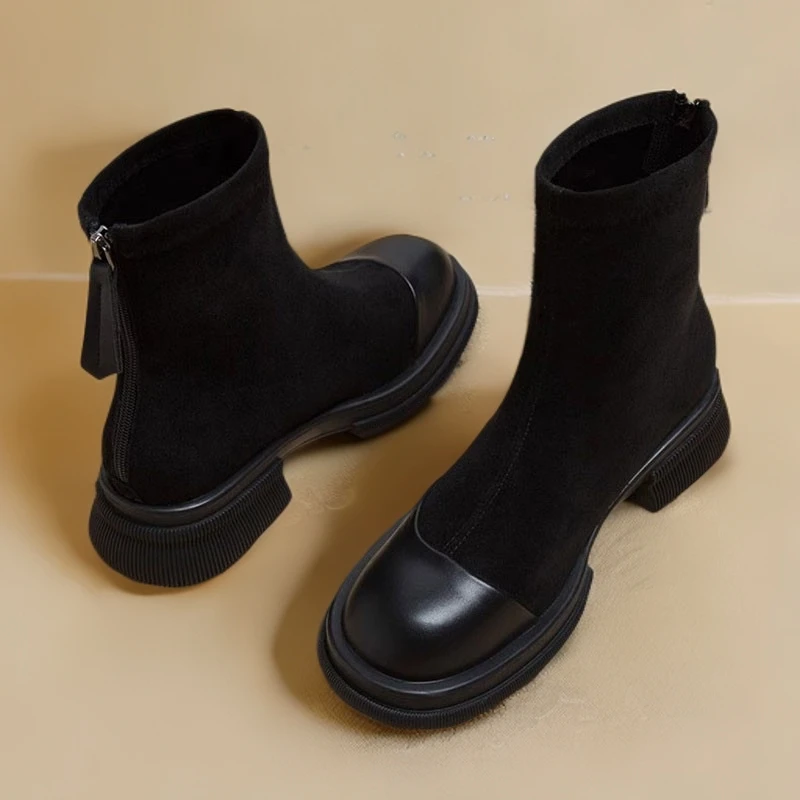 爆款2025年新款秋季超火网红马丁靴女复古棕色厚底粗跟瘦瘦小短靴