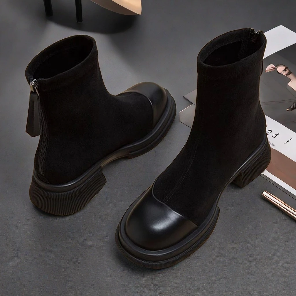 超火网红马丁靴女2025秋冬季新款复古棕色洋气粗跟瘦瘦靴百搭短靴