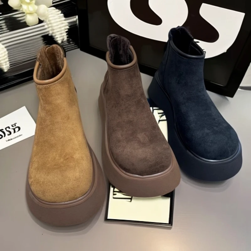 厚底增高勃肯鞋马丁靴女2025秋冬新款加绒保暖雪地靴百搭舒适短靴
