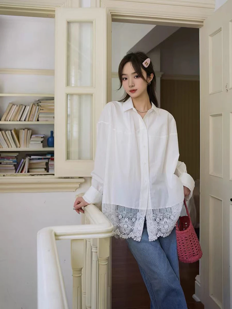 【格格专属】fafamoon设计师品牌 24早秋 白色拼接下摆廓形衬衣