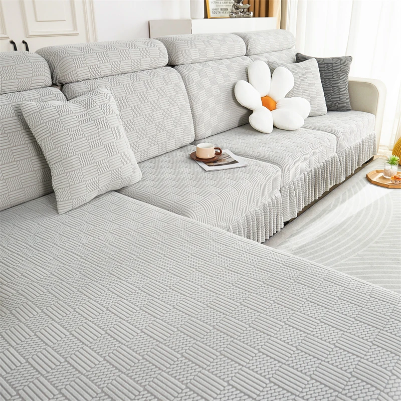 (颜纹裙边)纯色防猫抓沙发垫防滑沙发笠四季通用靠背巾盖布套罩
