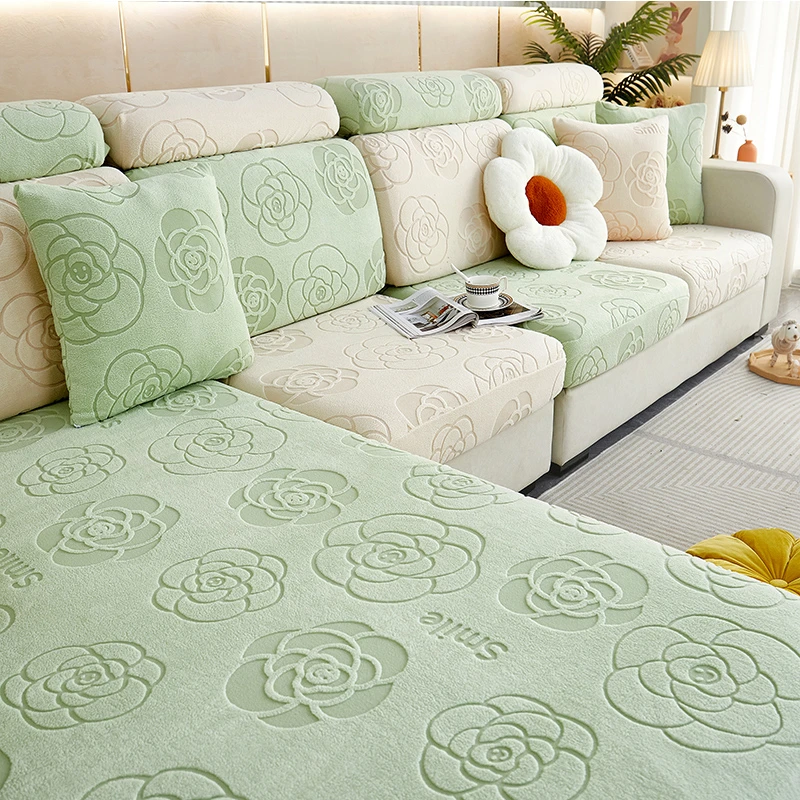 (玫瑰)弹力沙发套四季通用型防滑毛绒沙发套罩防滑沙发盖布沙发垫