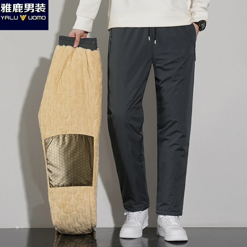 雅鹿男装户外男女同款冬季加绒加厚棉裤御寒保温暖舒适宽松棉裤