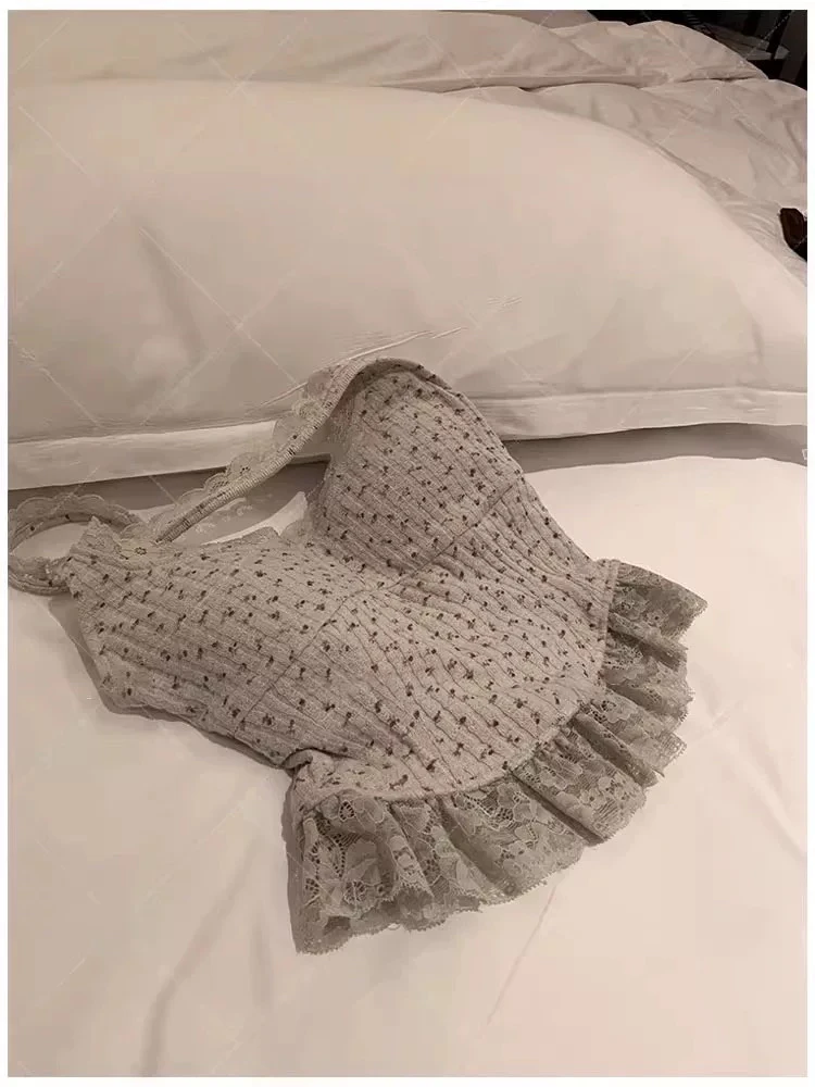 蕾丝花边挂脖吊带女自带胸垫加绒背心内搭上衣