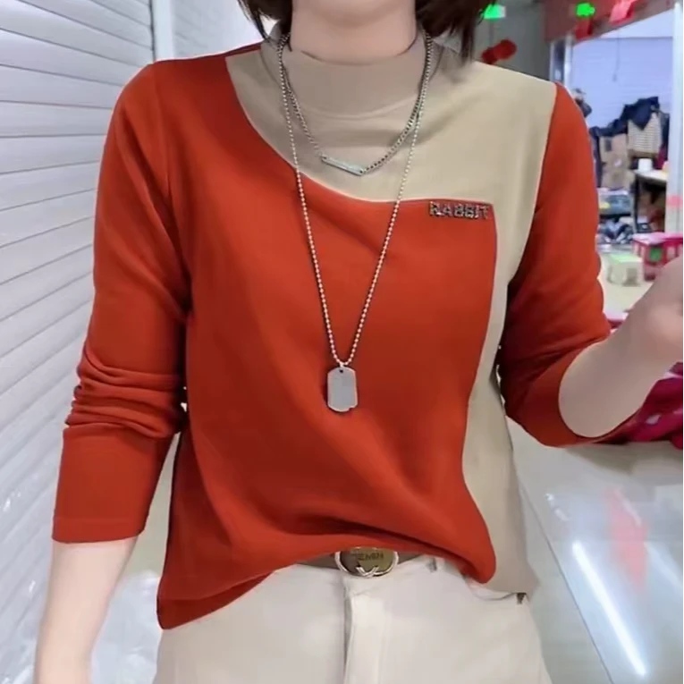 【春节不打烊24小时发货现货】2025新款拼接时尚休闲高弹宽松打底衫