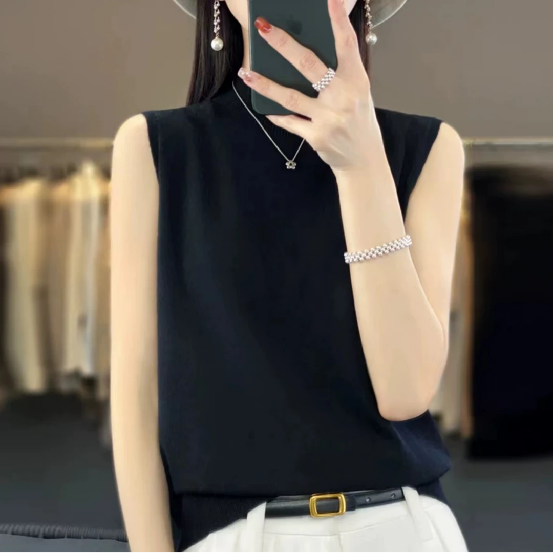 【秋季新款】无袖背心一线成衣68支细羊毛打底衫女！