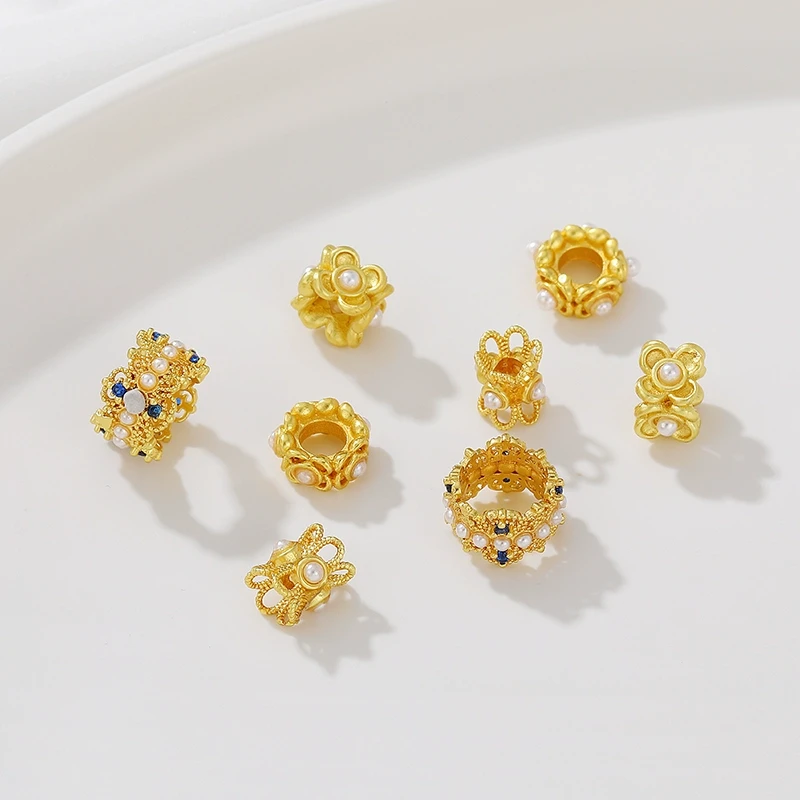 铜合金手链 保色古法金桃花桶珠隔圈隔珠手工diy手链项品串珠配件