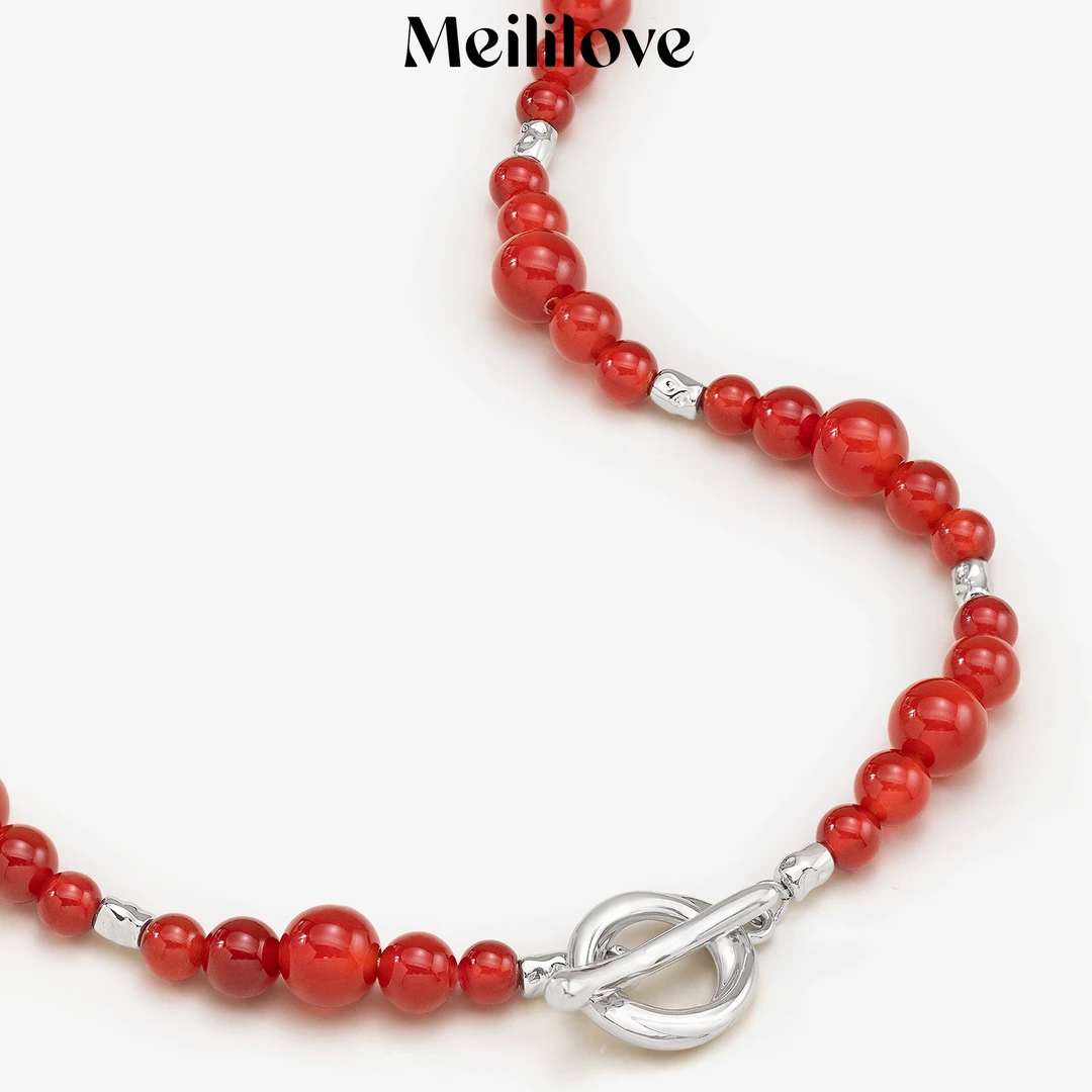 合金项链 「嫣红」红色串珠链-WA01