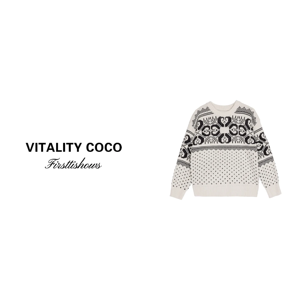 「VITALITY COCO」24冬季新款长袖花纹针织羊毛套头圆领毛衣-1658