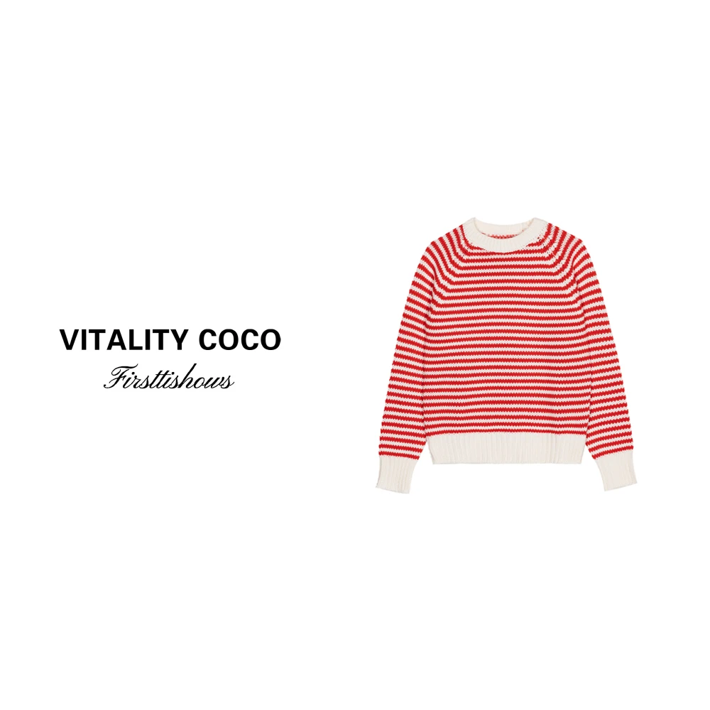 「VITALITYCOCO」减龄撞色条纹宽松毛衣套头羊毛针织衫女-1057