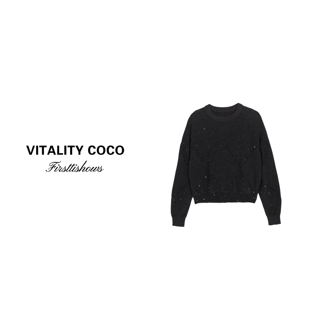 「VITALITY COCO」秋冬上新亮片毛衣高级感石墨灰针织衫1628