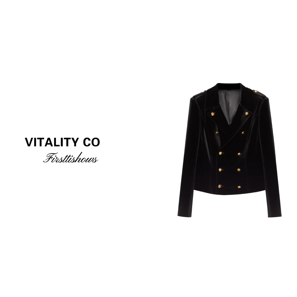 「VITALITY COCO」时尚黑色 高端丝绒上衣感气质休闲外套-363