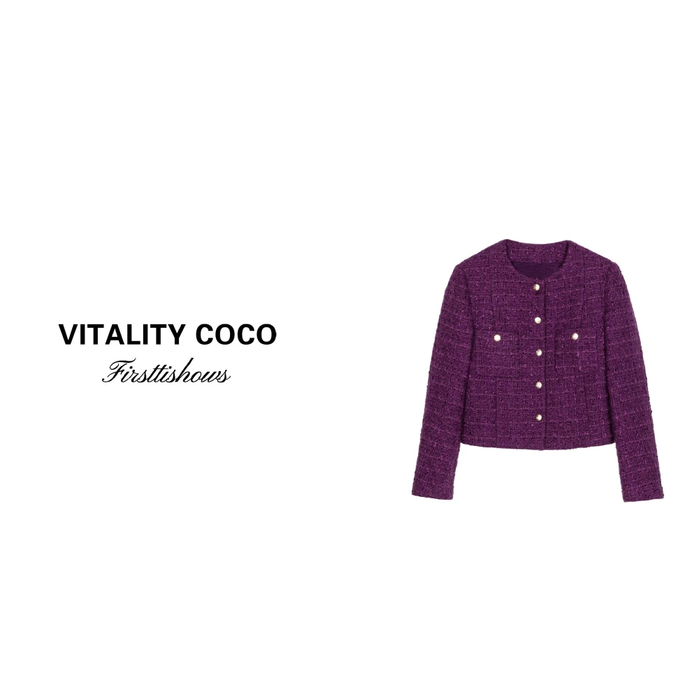 「VITALITY COCO」【人间富贵】长袖气质修身法式小香风紫色短外套757