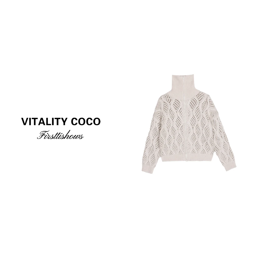 「VITALITY COCO」上新高定镂空设计长袖拉链针织毛衣-1653