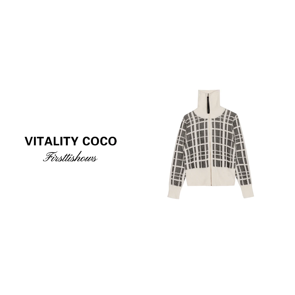 「VITALITY COCO」24秋冬上新热卖拉链开衫秋冬翻领格子外套-1331