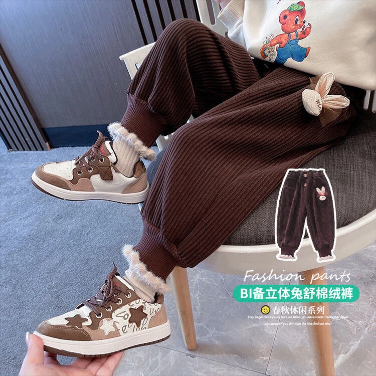 女童加绒裤子冬装休闲裤小童灯芯绒裤儿童加厚棉裤秋冬外穿炸街