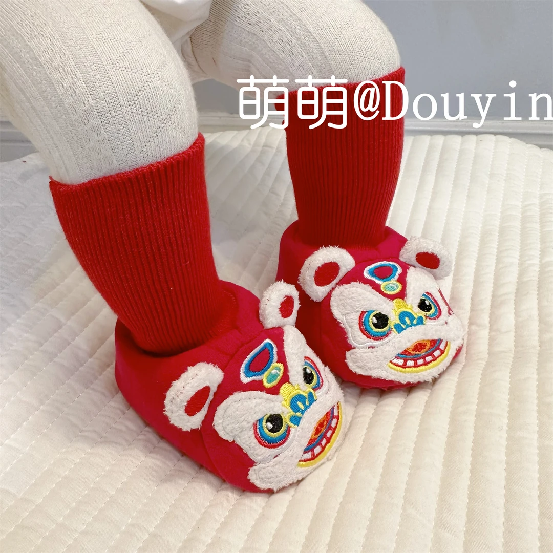 婴幼儿鞋子秋冬季0-1岁男女宝宝喜庆红色加厚棉鞋学步地板鞋袜