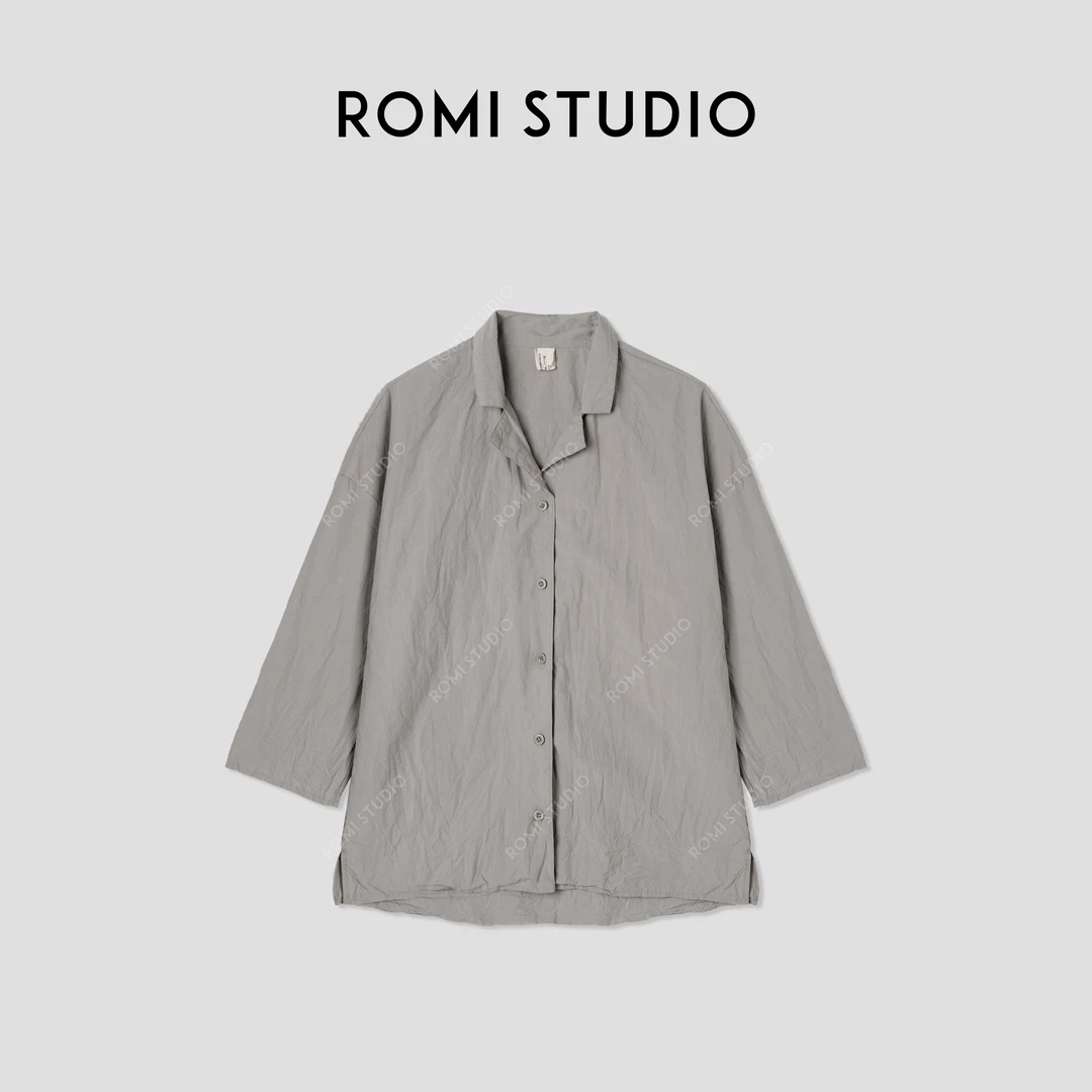 ROMI STUDIO“意式文学” %甄选匹马棉纸皱感七分袖衬衣 421C5012