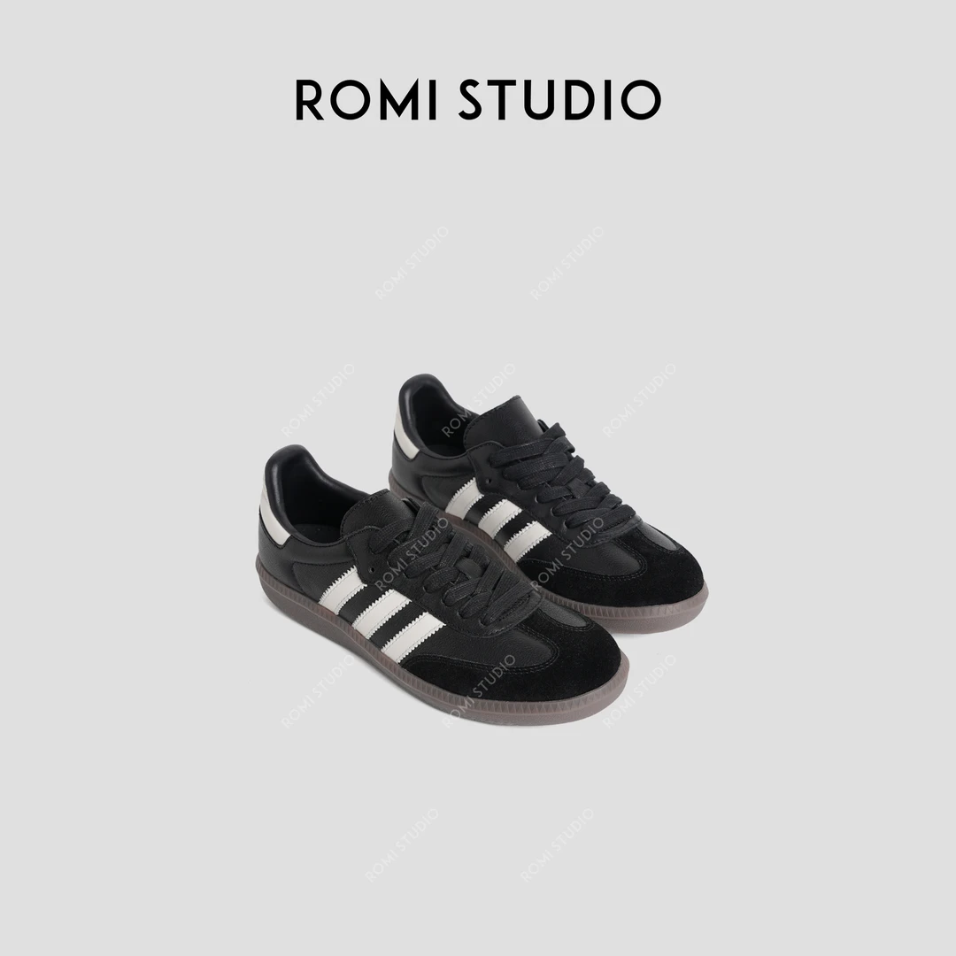 ROMI STUDIO“美式复古”牛反绒拼羊皮撞色耐磨平底德训鞋407L4032