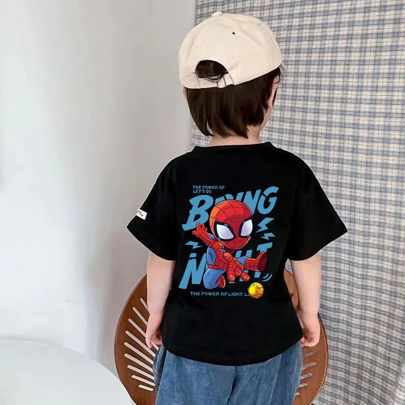 男童潮牌洋气短袖时髦帅气中小儿童夏装夏季新款蜘蛛侠纯棉上衣