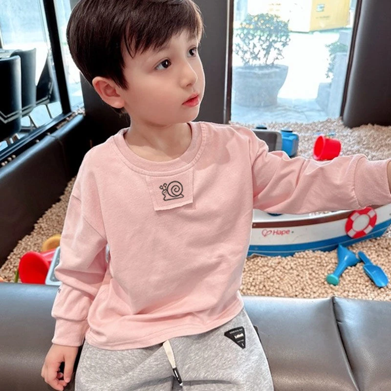 儿童春秋长袖T恤2024春季男童简约打底衫小童宝宝春装纯棉上衣潮
