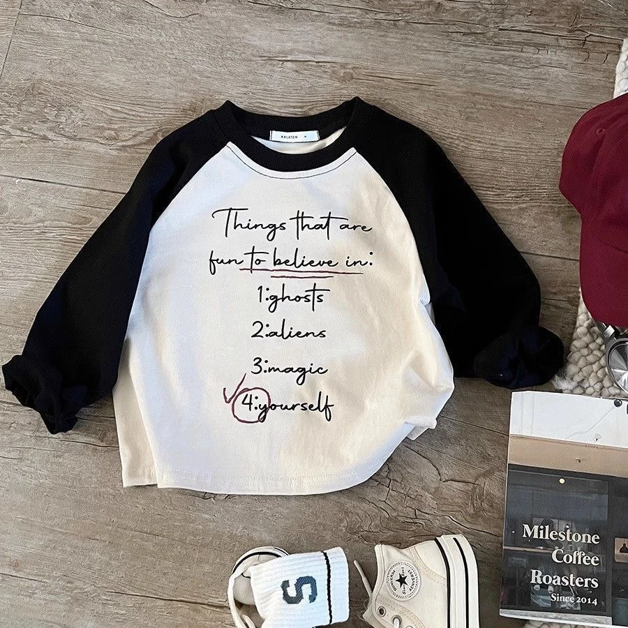 童装纯棉撞色男女童卡通印花长袖T恤新款秋装中小儿童洋气打底衫t