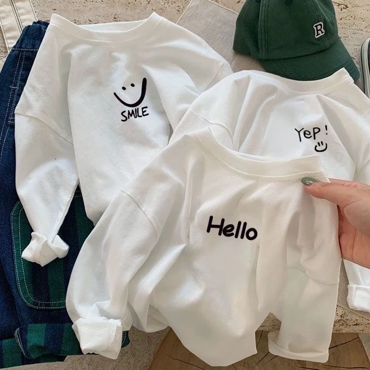 100%纯棉儿童t恤长袖男女童上衣2024春秋季童装简约中小童打底衫T