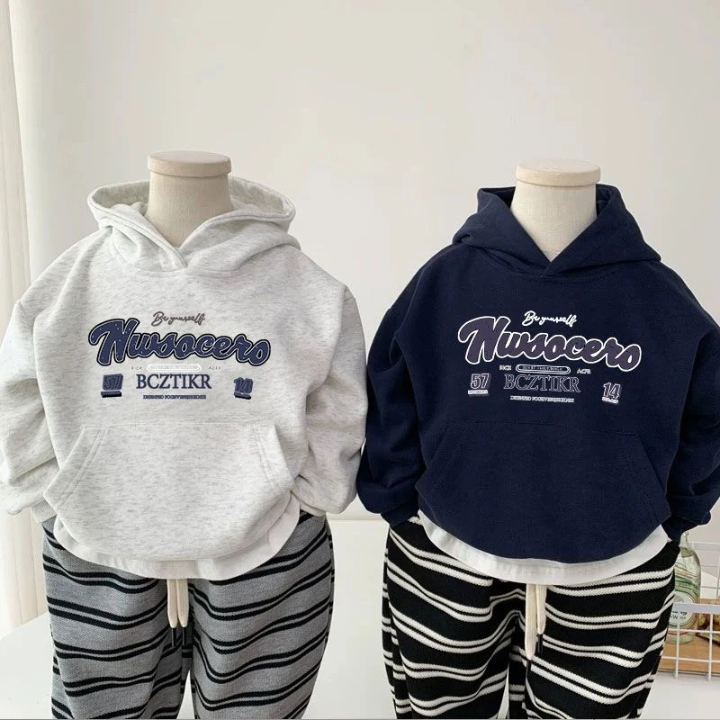 男童痞帅风卫衣棉质毛圈春秋款薄连帽刺绣潮牌上衣宝宝儿童秋装男