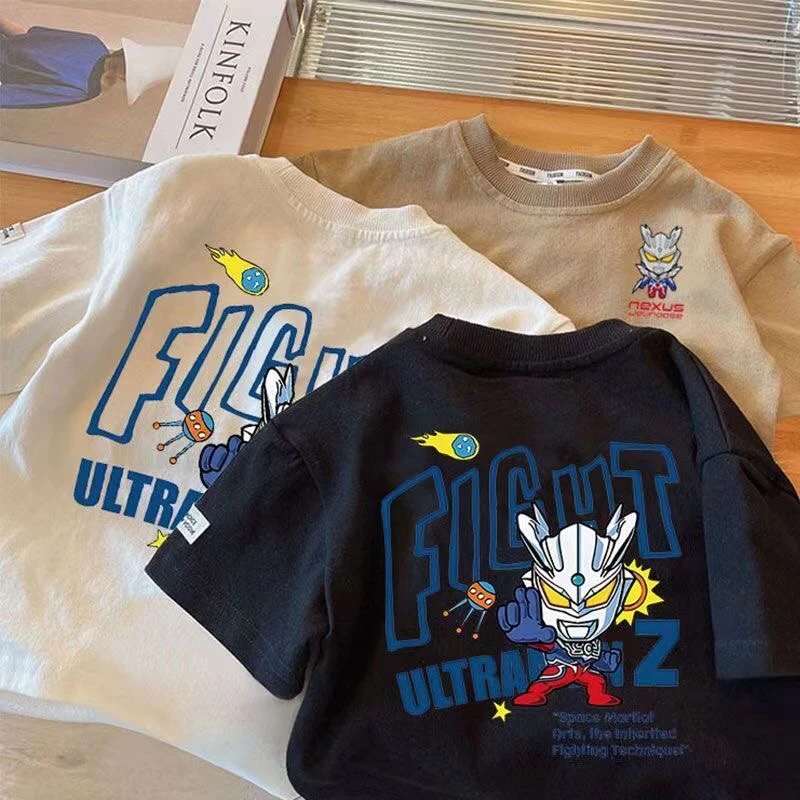 儿童赛罗奥特曼新款短袖T恤男童纯棉夏季上衣卡通中小童超人衣服