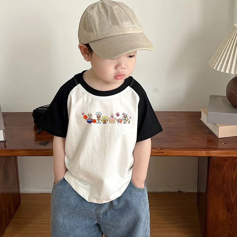 儿童纯棉短袖T恤男女童韩版夏薄新款中小童上衣宝宝拼色打底衫潮T