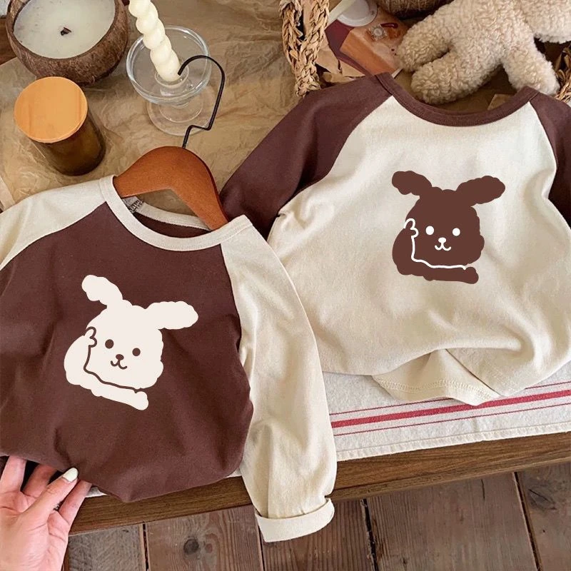 儿童纯棉长袖t恤男女儿童春秋季2024新款洋气卡通拼接童装打底衫