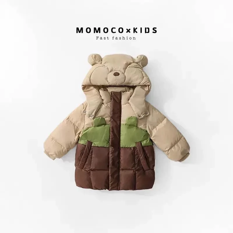 MOMOCO新款撞色小熊帽子羽绒服冬季加厚保暖男童上衣76410102027